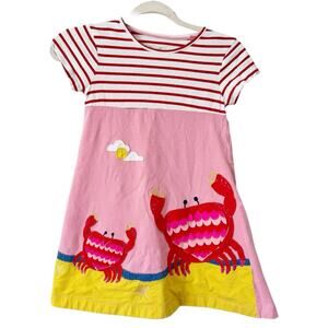 Boden Crab Applique Short Sleeve Girls Dress Size 8-9 Years